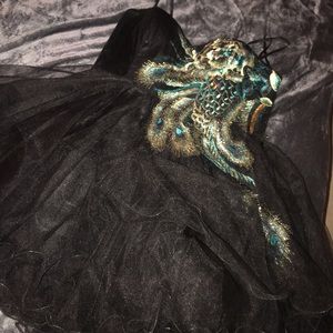 Black, peacock detailing, prom dress